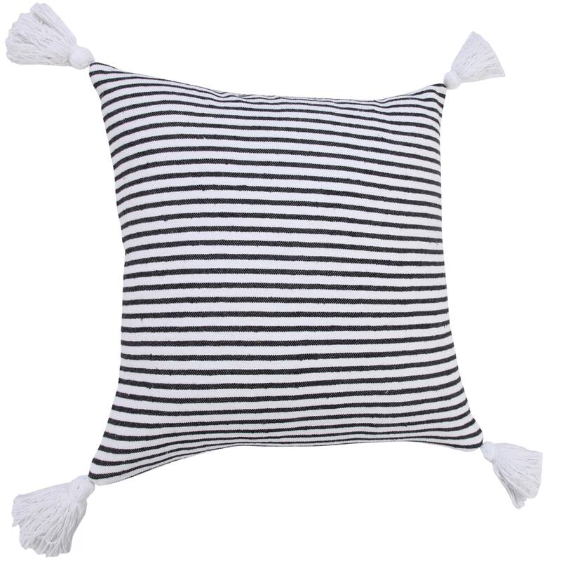 Handwoven Striped Square Throw Pillow with Tassels - 20" - Black and White