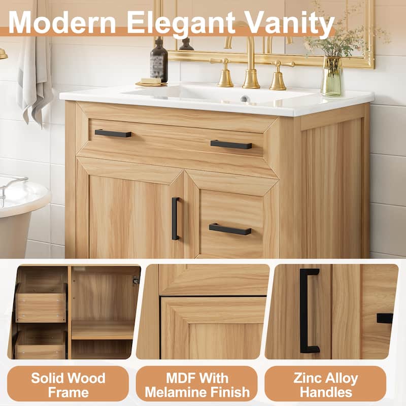 GDFStudio - Natura 30" Transitional Freestanding Bathroom Vanity with Ceramic Sink & Soft-Close Storage Components