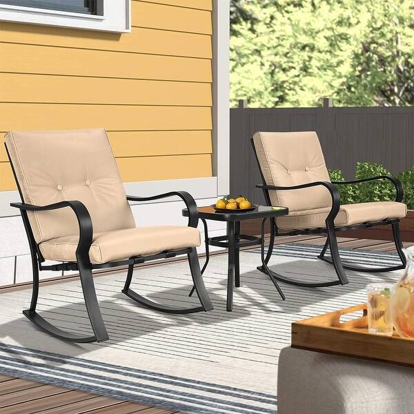 SERWALL 3-Piece Rocking Bistro Set – HDPE Patio Table & Chairs With Wood Look, All-Weather Outdoor Furniture For Backyard, Porch & Balcony