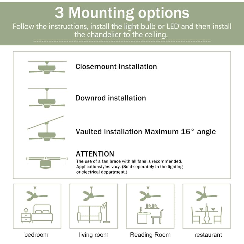 52" Solid Wood Blades Ceiling Fan With Light with Remote Control, Noiseless Reversible Motor, 6 Speed, 3 Color