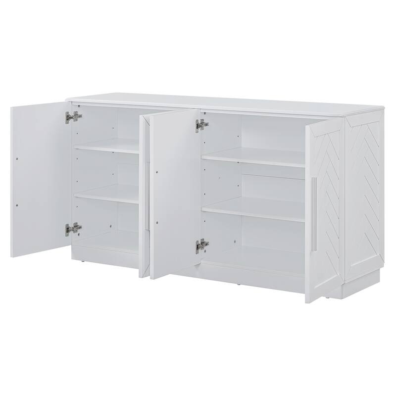 Sideboard with 4 Doors Large Storage Space Buffet Cabinet with Adjustable Shelves and Silver Handles for Kitchen, Dining Room