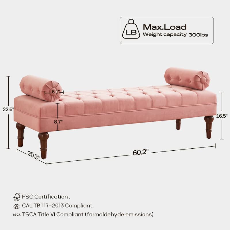 Velvet Bedroom Bench Pink/ Beige/ Blue/ Gray Upholstered Bench with Button-Tufted 60.2".