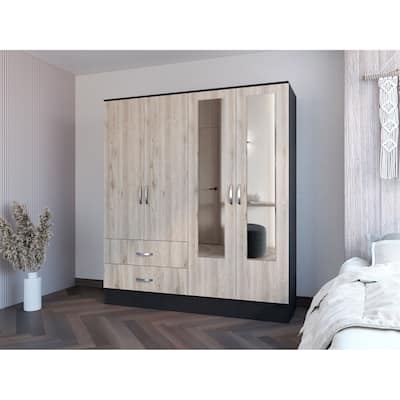 19.4" Modern Mirrored Armoire with Hanging Rod, Two Spacious Drawers and Three Interior Shelves