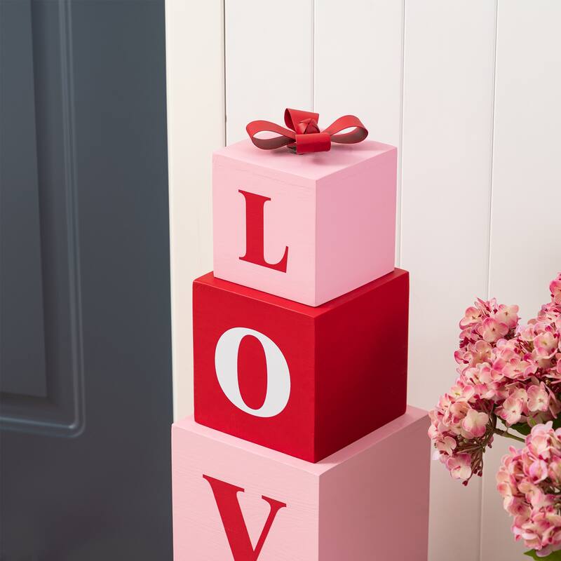 Glitzhome 25"H Valentine's Wooden Double-Sided XOXO & LOVE Boxed Porch Decor