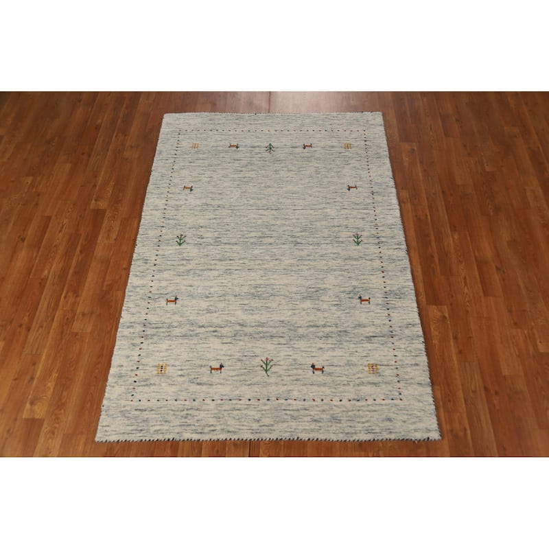Tribal Gabbeh Oriental Area Rug Handmade Beige Modern Wool Carpet - 4'0" x 5'10"
