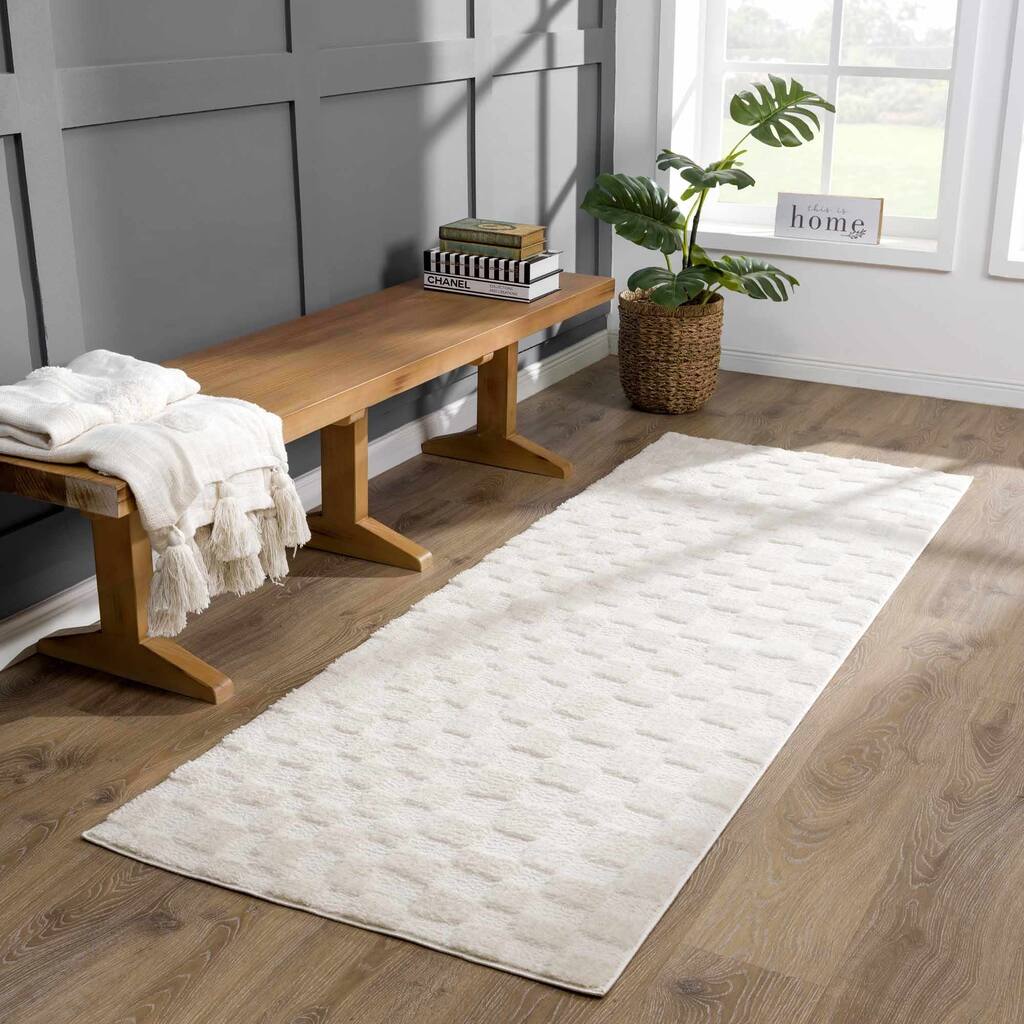 Hauteloom Keesa Hallway, Kitchen Runner Rug - High Pile - Off White - 2'7" x 7'3"