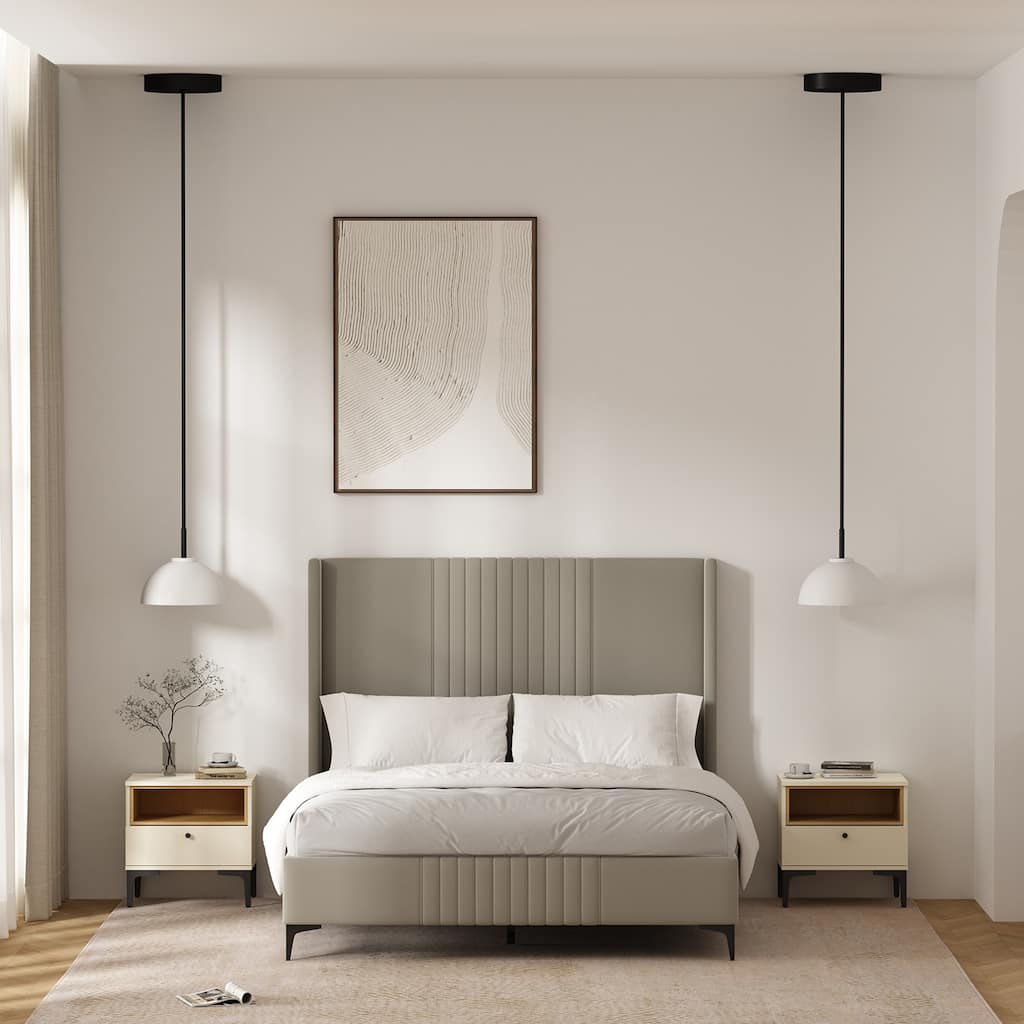 Manhattan Comfort Modern Amara 1 Drawer Metal Leg Nightstand Set of 2