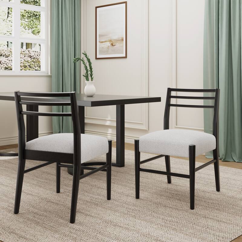 Farmhouse Woodern Frame Upholstered Armless Dining Chair with Lader Back(Set of 2) - Beige+Black