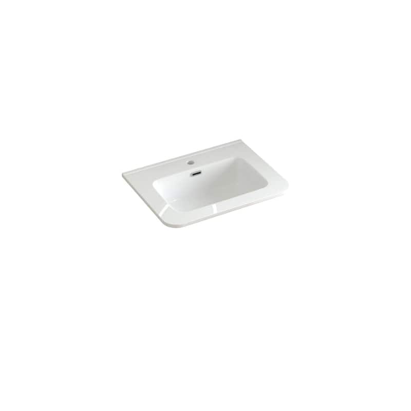 24" Grey Wall Mounted Bathroom Vanity with Basin Floating Vanity Drawer Bathroom Cabinet with White Ceramic Integrated Basin