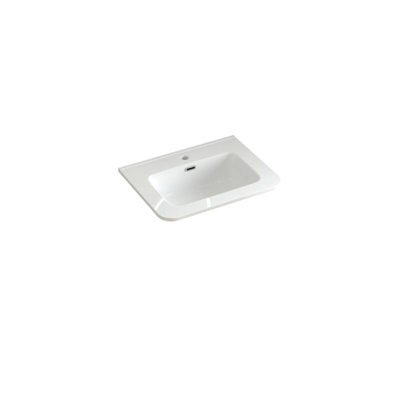 24" Wall-Mounted Floating Bathroom Vanity Pre-Assembled Curved Edge Storage Bathroom Cabinet With Ceramic Basin