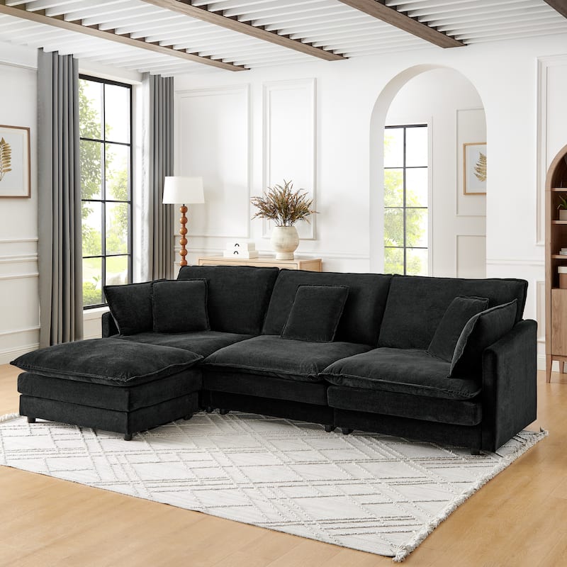 Roomfitters Modular L-Shaped Sectional Sofa with Ottoman, Plush Towel Fabric 4-Seater