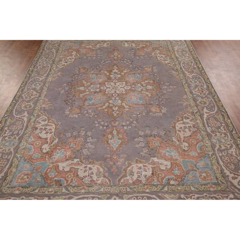 Purple Tabriz Vintage Persian Area Rug Handmade Wool Carpet - 7'11" x 11'1"