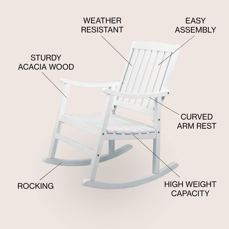 Perry Classic Slat-Back 300-Lbs Support Acacia Wood Patio Outdoor Rocking Chair, by JONATHAN Y - 22.4"