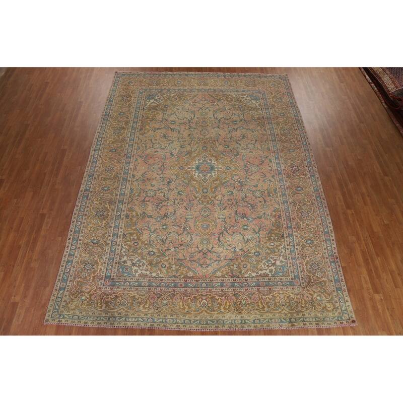 Hand Knotted Oriental 100% Wool Carpet Traditional Floral Pink Kashan Area Rug - 13' 1'' X 9' 8''