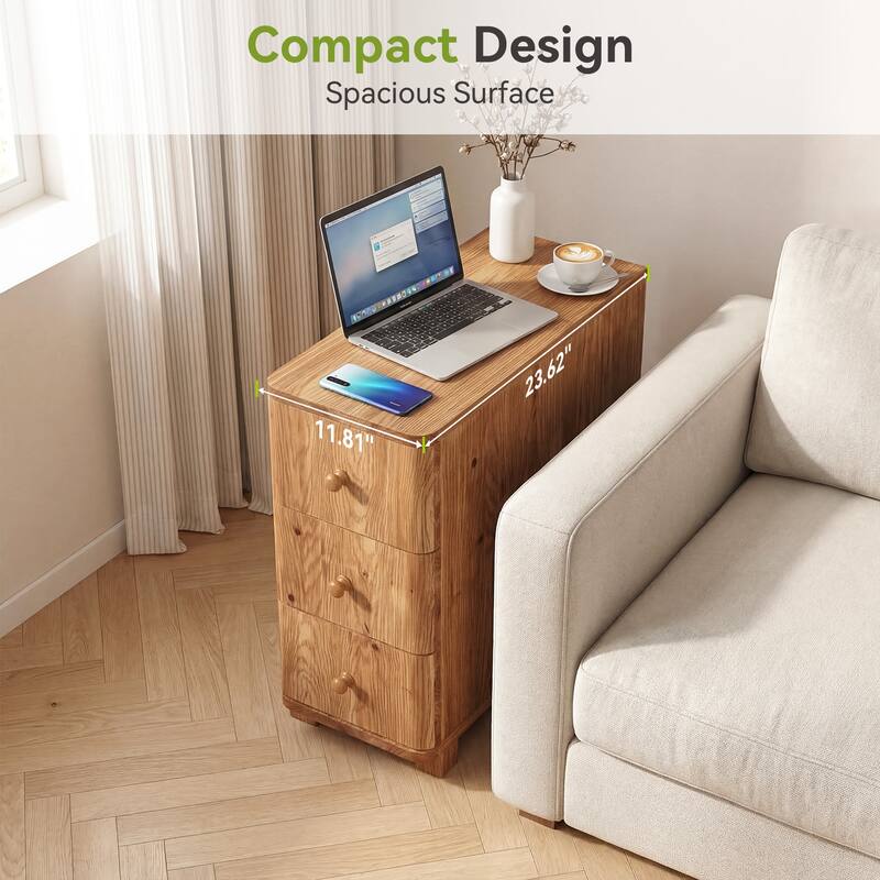 Solid Wood End Table with 3 Drawers