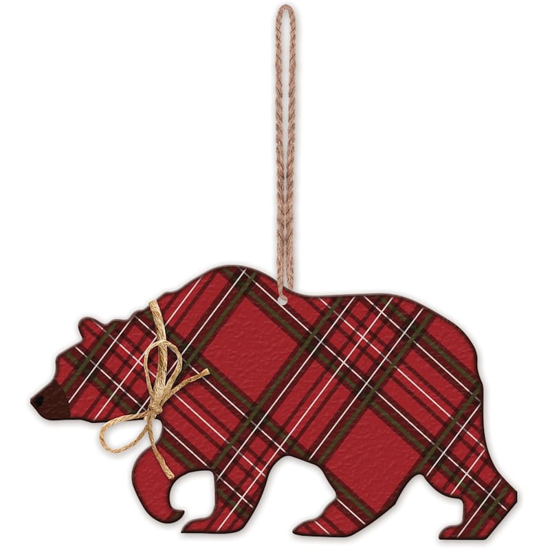 Plaid Bear Ornament -Set of 4