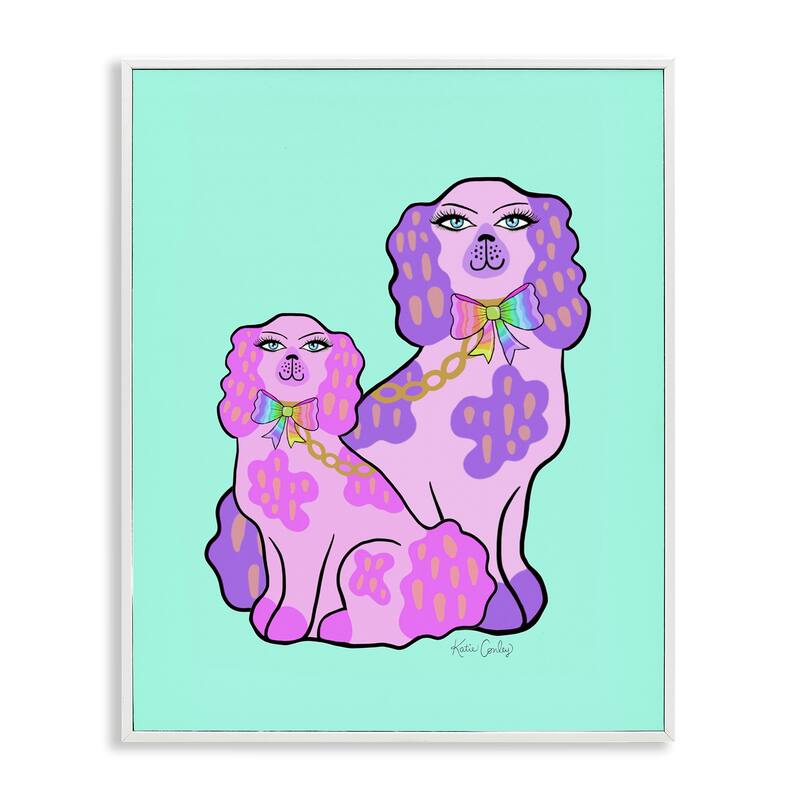 Stupell Funky Glam Dogs on Turquoise Framed Giclee Art Design By Katie Conley - 16 x 20 - White