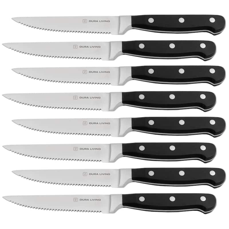 8-Piece Steak Knife Set - High Carbon Stainless Steel Serrated Blades, Ergonomic Handles, Black - Black - 8 Piece