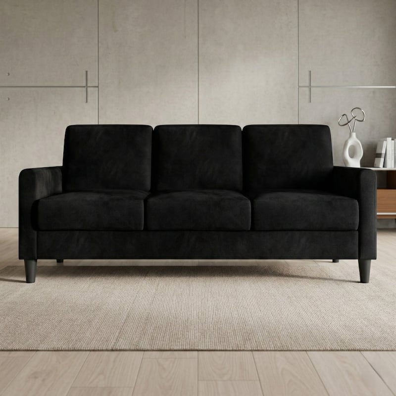 Clayfell Goliad Velvet Arm Sofa with Pocket Spring, Soft Cushions, Clean Lines Design - Black
