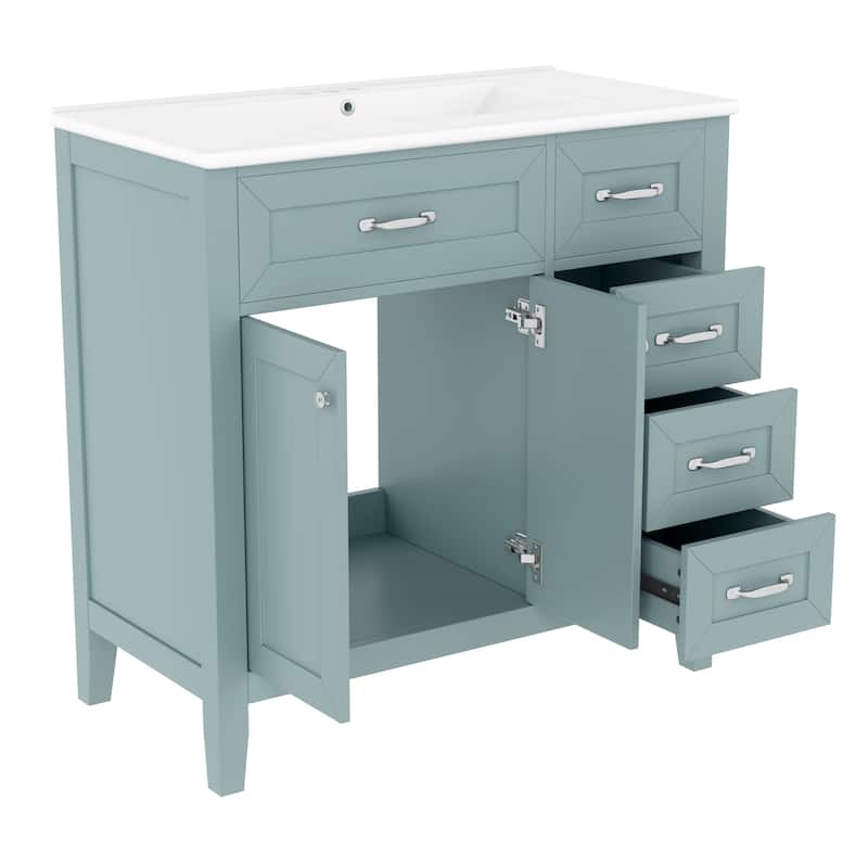 Bathroom Vanity with Sink, Bathroom Vanity Set with Drawers, Freestanding Storage Cabinet with 2 Soft Close Doors