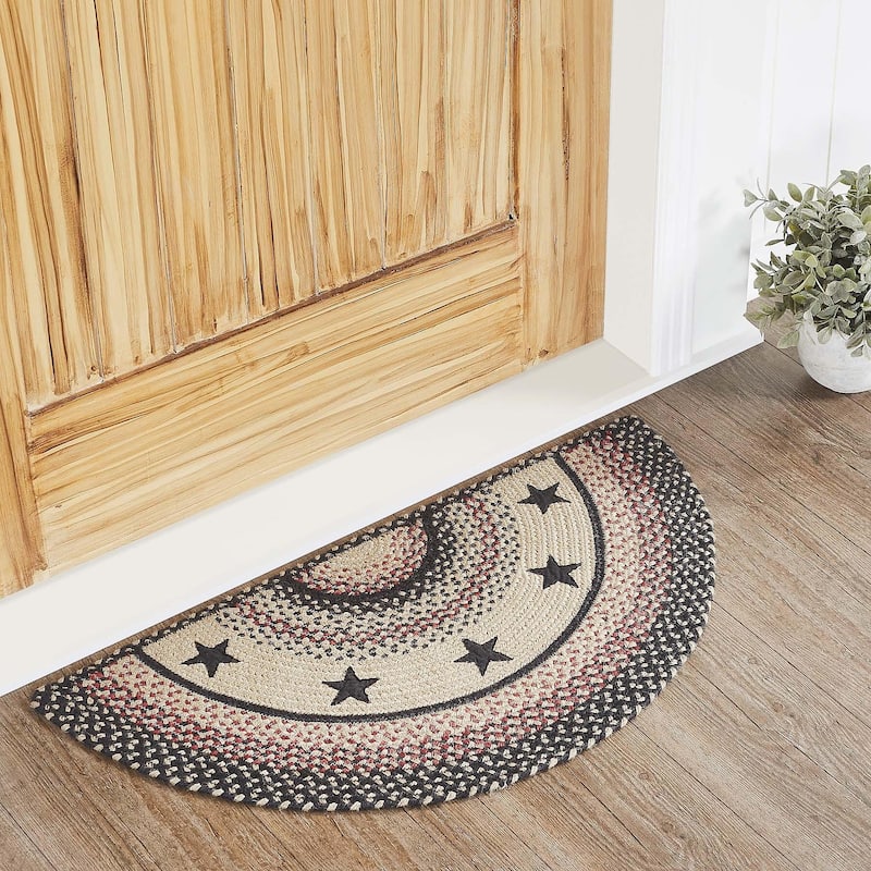Colonial Star Jute Rug Half Circle w/ Pad 16.5x33 - 16.5" x 33" Half Circle - 16.5" x 33" Half Circle - Tan