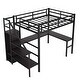 preview thumbnail 8 of 11, Black Full Size Metal Loft Bed with L-shaped Desk and USB, Wardrobe and Adjustable Shelf for Kids Teens Adults