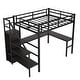 preview thumbnail 4 of 9, Full Size Metal Loft Bed with L-shaped Desk, USB Charging, Wardrobe & LED Lights, Ideal Space-Saving Solution for Kids, Black