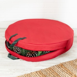 Red Polyester 30" Holiday Wreath Storage Bag