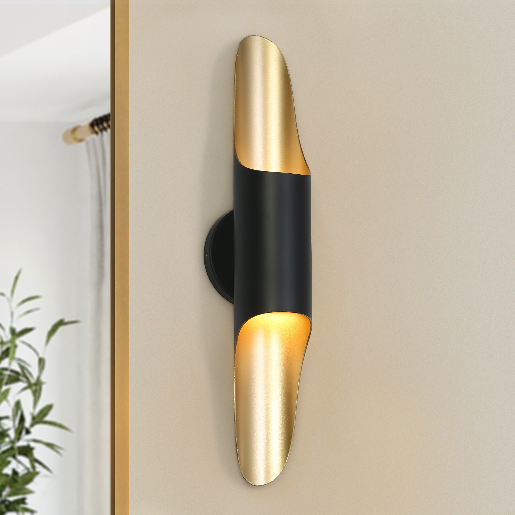 Modern Metal Reversible Black Cylinder Farmhouse Wall Sconce for Hallway - H 22.4" x W 4.3"