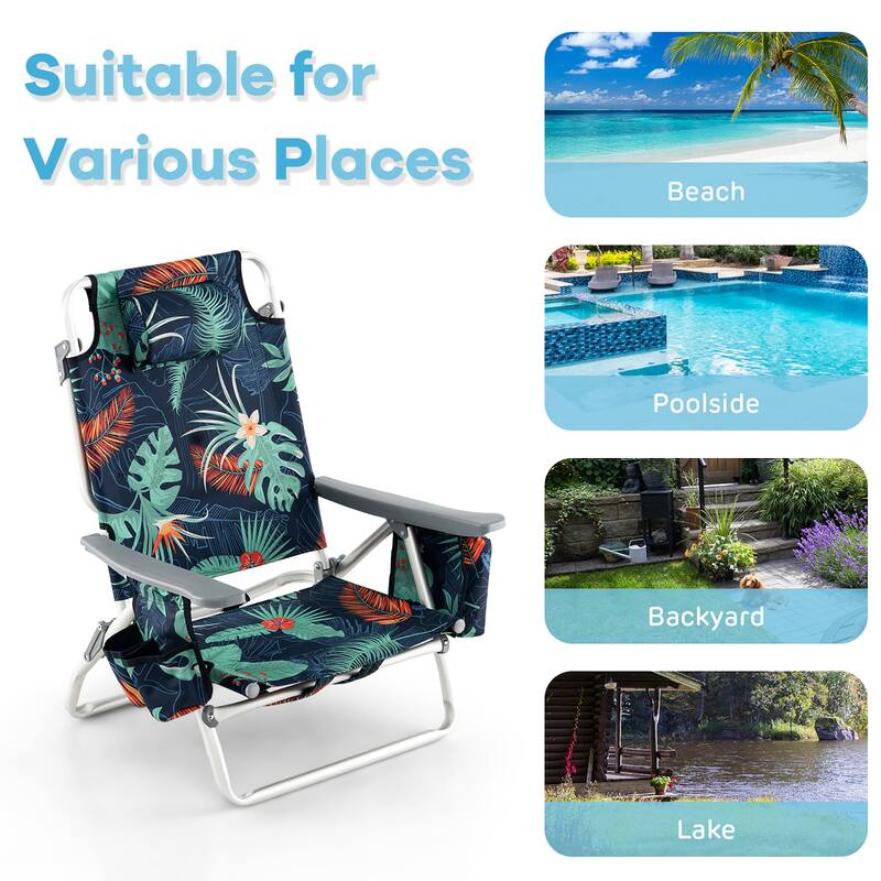 Gymax 2-Pack Folding Backpack Beach Chair Table Set 5-Position Outdoor