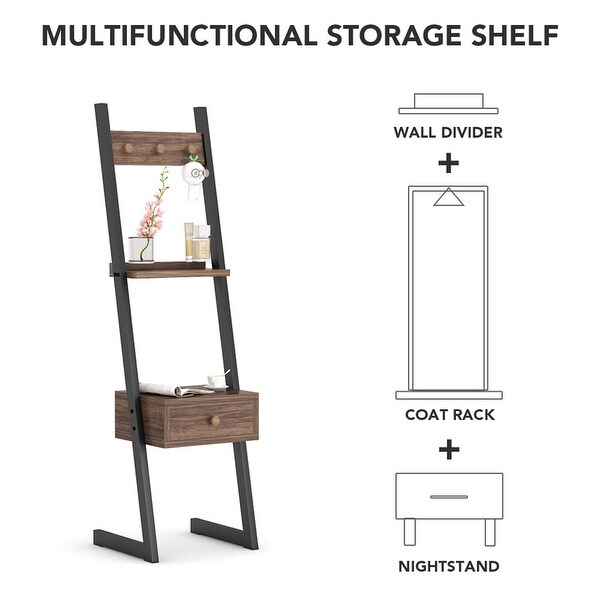 58"H Tall Nightstand with Drawer, 3-in-1 Hall Tree Entryway Table