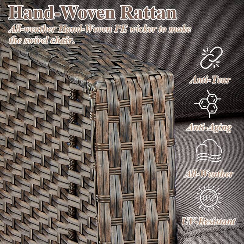 Outdoor Rattan Gliding Chair Set of 3 with Glass Table - Brown