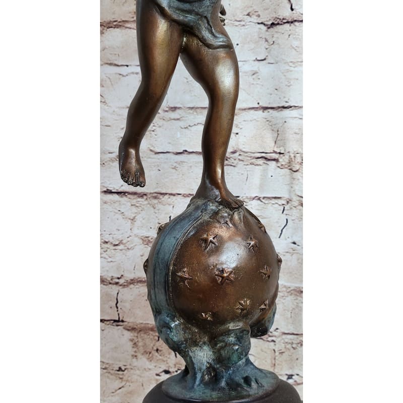 Cherub Cupid W/ Torch Real Bronze Vintage Sculpture Statue After Moreau 24 Inches X 12 Inches