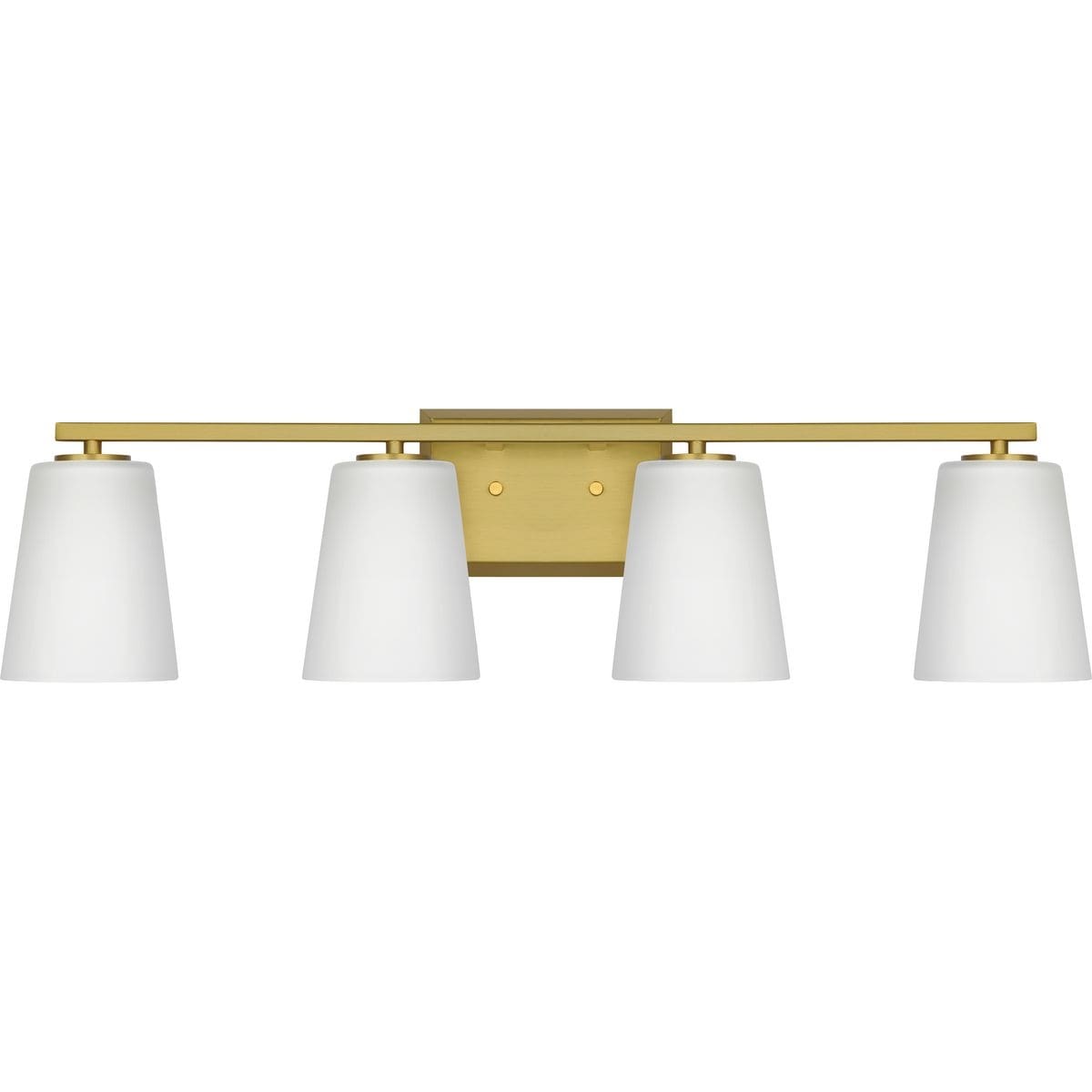 Vertex Collection Four-Light Brushed Gold Etched White Glass Contemporary Bath Light - 29 in x 6.25 in x 7.5 in