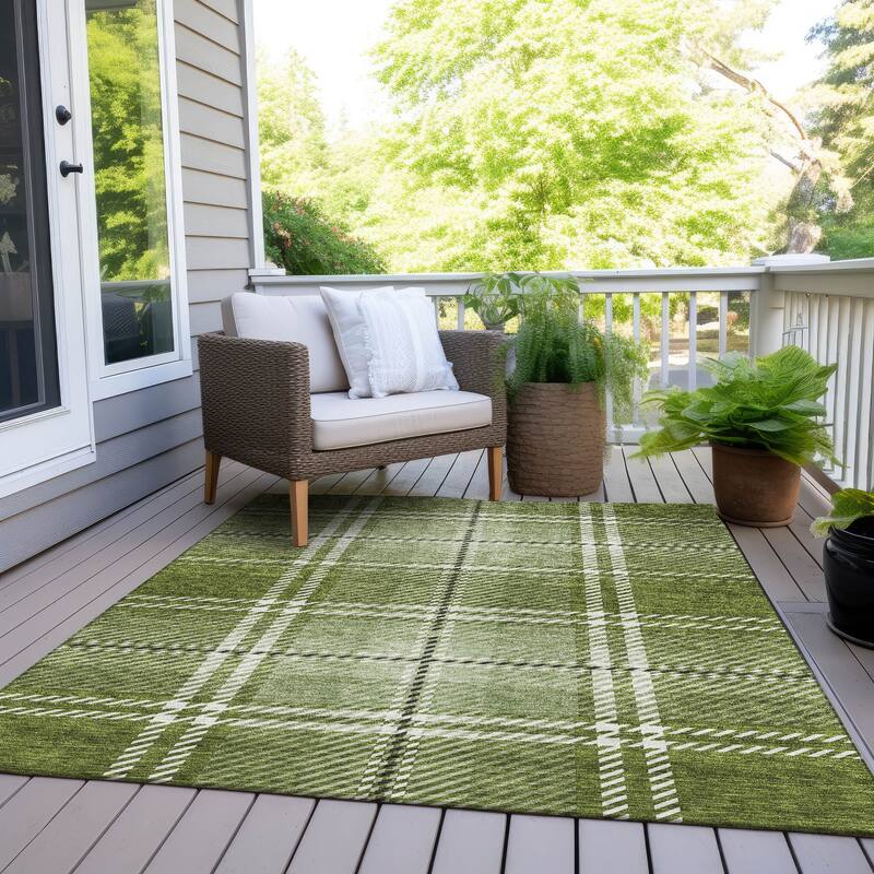 Machine Washable Indoor/ Outdoor Chantille Plaid Cozy Rug - Green - 10' x 14'