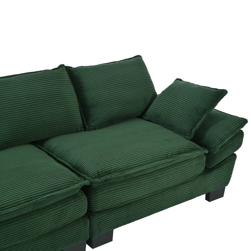 Corduroy Fabric Curved Sofa with Pillows and Removable Cushion Cover