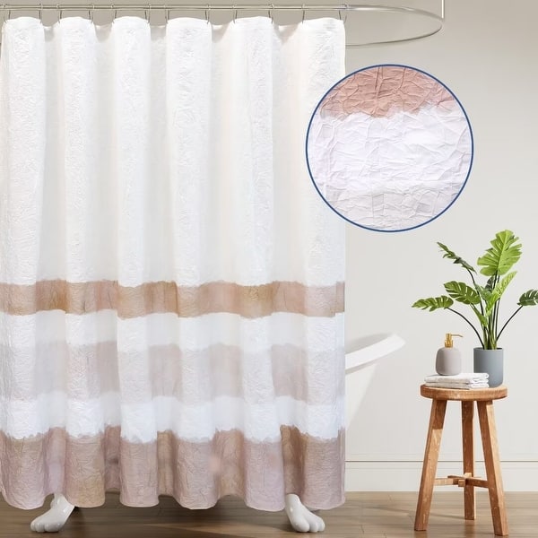 slide 2 of 18, Crinkle Stripe Textured Shower Curtain