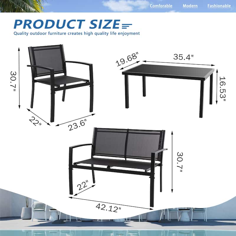 Futzca 4-Piece Outdoor Patio Furniture Set, Textilene Bistro Patio Set