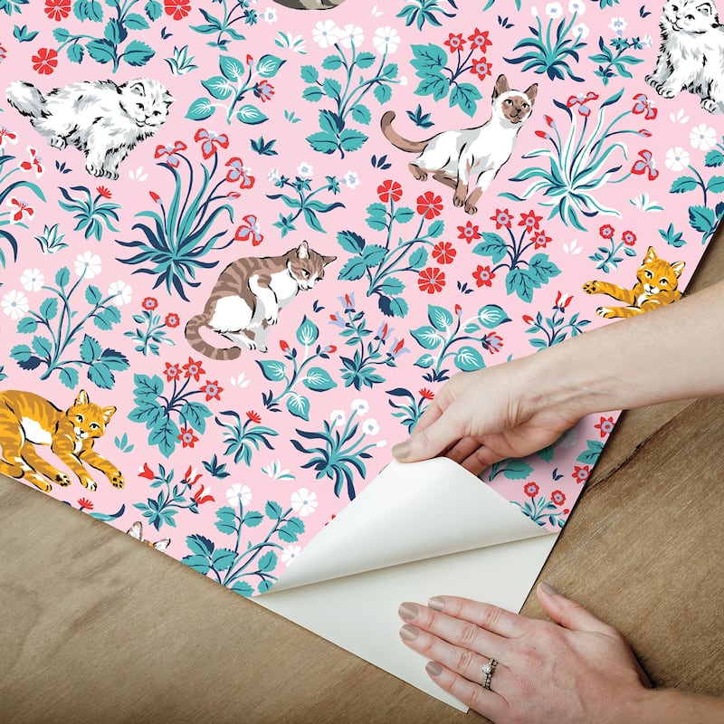 Must Love Cats Pink Peel and Stick Wallpaper