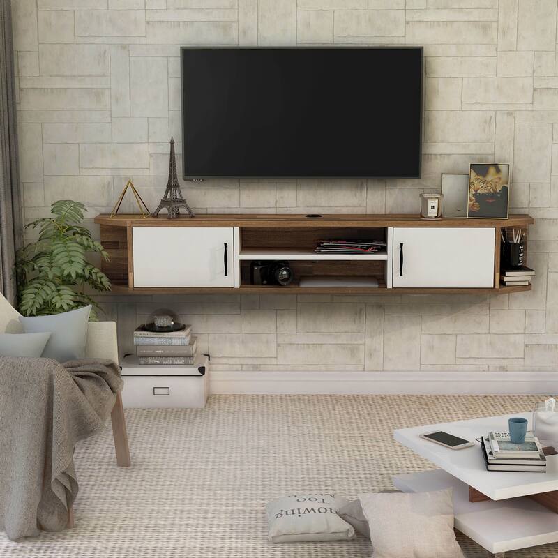 DH BASIC Mid-Century Modern 71-inch 4-Shelf Floating TV Console by Denhour