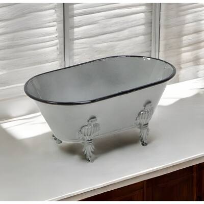 HomeRoots 5" Gray Metal Hand Painted Decorative Tub Tabletop Sculpture - 10' X '4.5' X '5.5