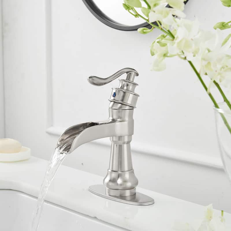 Waterfall Bathroom Sink Faucets Single Handle One Hole Deck Mount Lavatory