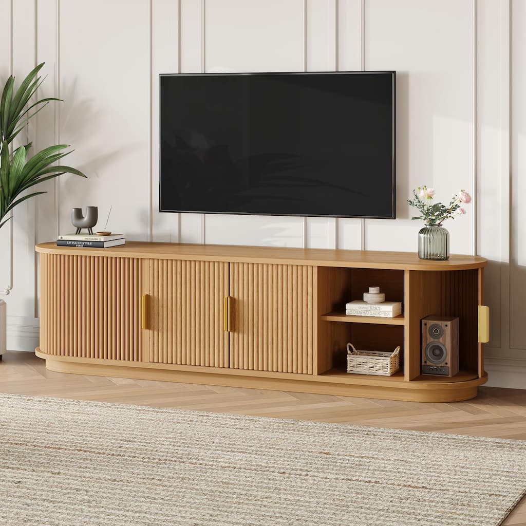 TV Stand and Coffee Table Set, 66.9'' Modern TV Console Entertainment Center with Cabinet, Round Coffee Table with Storage