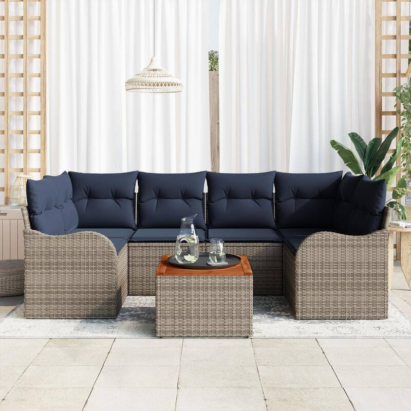 vidaXL 7 Piece Garden Sofa Set with Cushions - 92.1×48.2×27.2 - Grey
