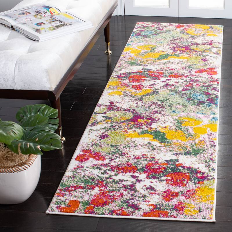 SAFAVIEH Watercolor Sophie Modern Abstract Rug - 2'3" x 10' Runner - Light Green/Rose