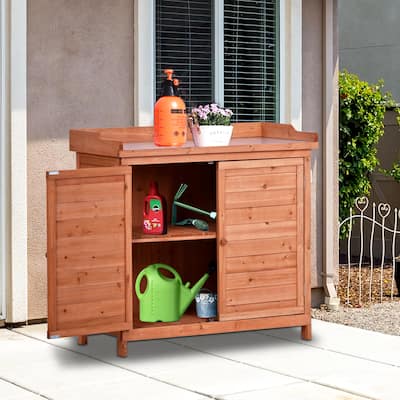 39 in. W x 37.4 in. H Storage Cabinet Garden Shed Potting Bench Table with 2-Tier Shelves and Side Hook