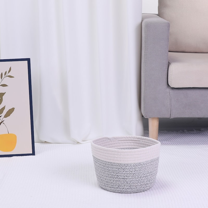 Woven Storage Basket Bin with Handle for Clothes, Blankets, Shoes, Shelf Closet Organizer Bin for Living Room Home Decor