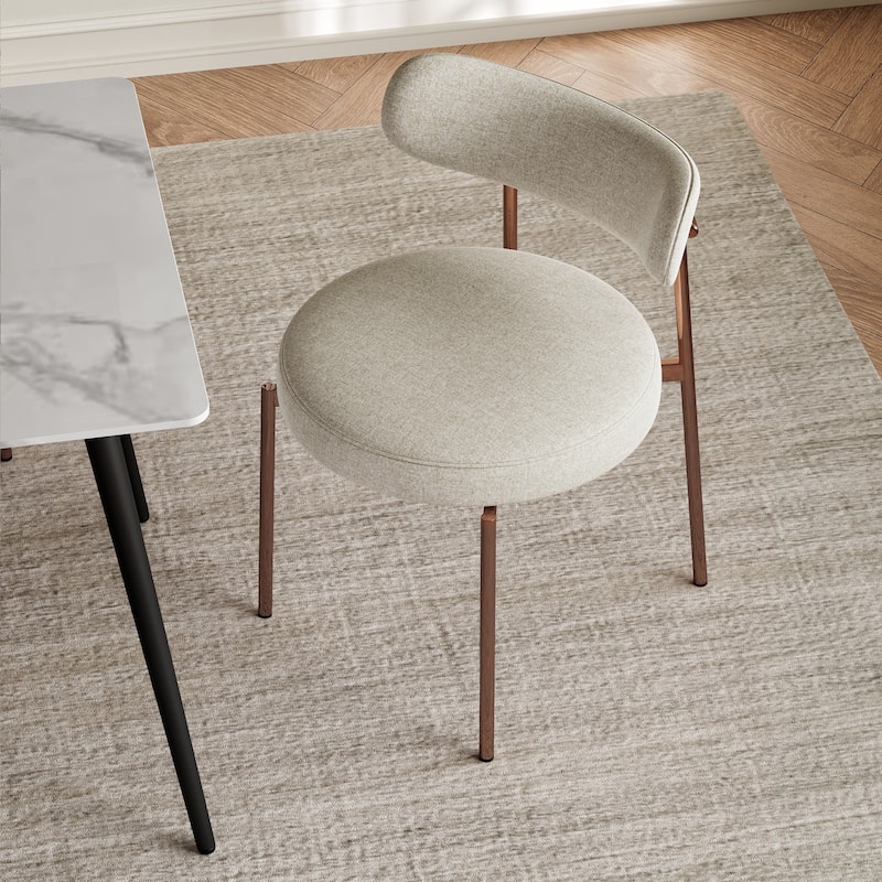 Ela Beige Upholstered Dining Chair with Metal Legs (Set of 2)