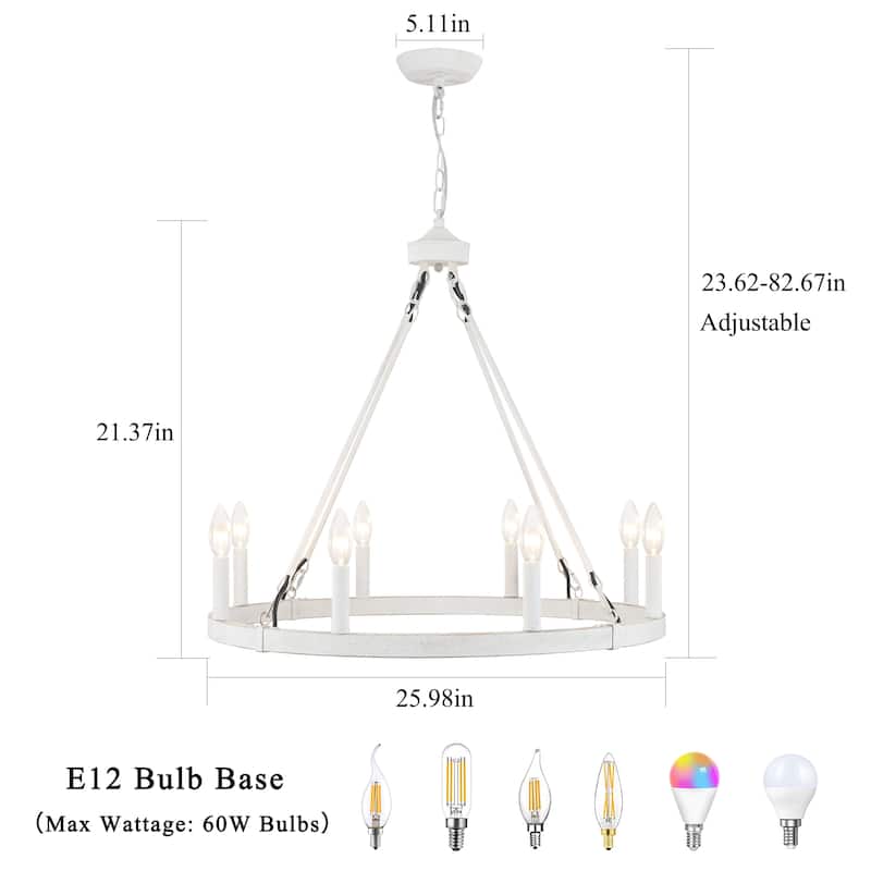 25.98" Wide 8-Light Farmhouse Chandelier, Wagon Wheel Chandelier for Dining Room Living Room Bedroom Kitchen
