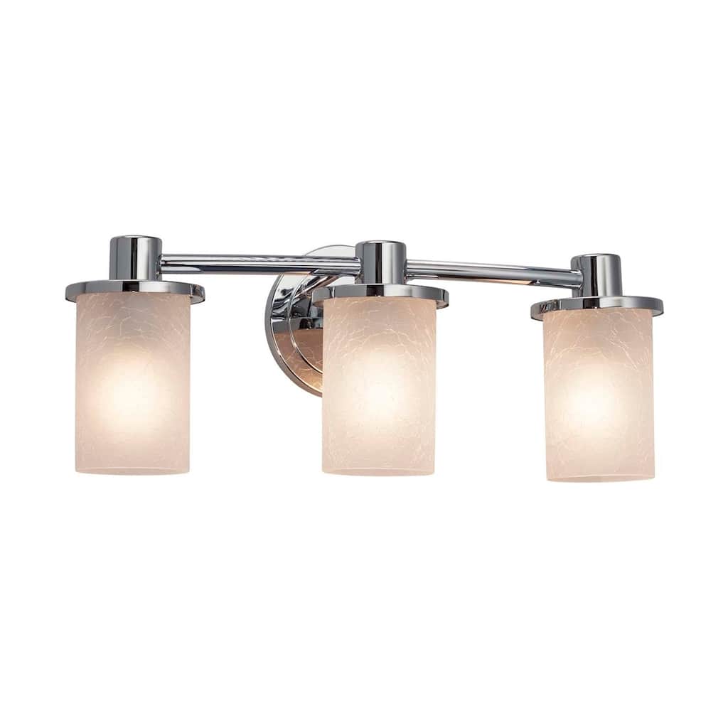 Justice Design Fusion Rondo 3-light Polished Chrome Bath Bar, Frosted Crackle Cylinder w/ Flat Rim Shade - Polished Chrome